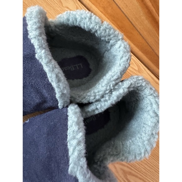 LL Bean Mountain Moc Slippers Women 8 M Blu Suede Sherpa Lined Comfort Boots EUC - Picture 7 of 8